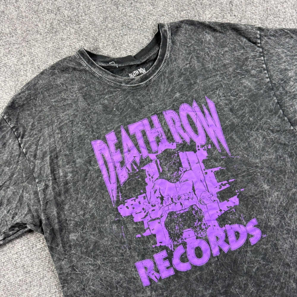 Death Row Records T-Shirt Medium Gray Acid Wash Graphic Print Mens